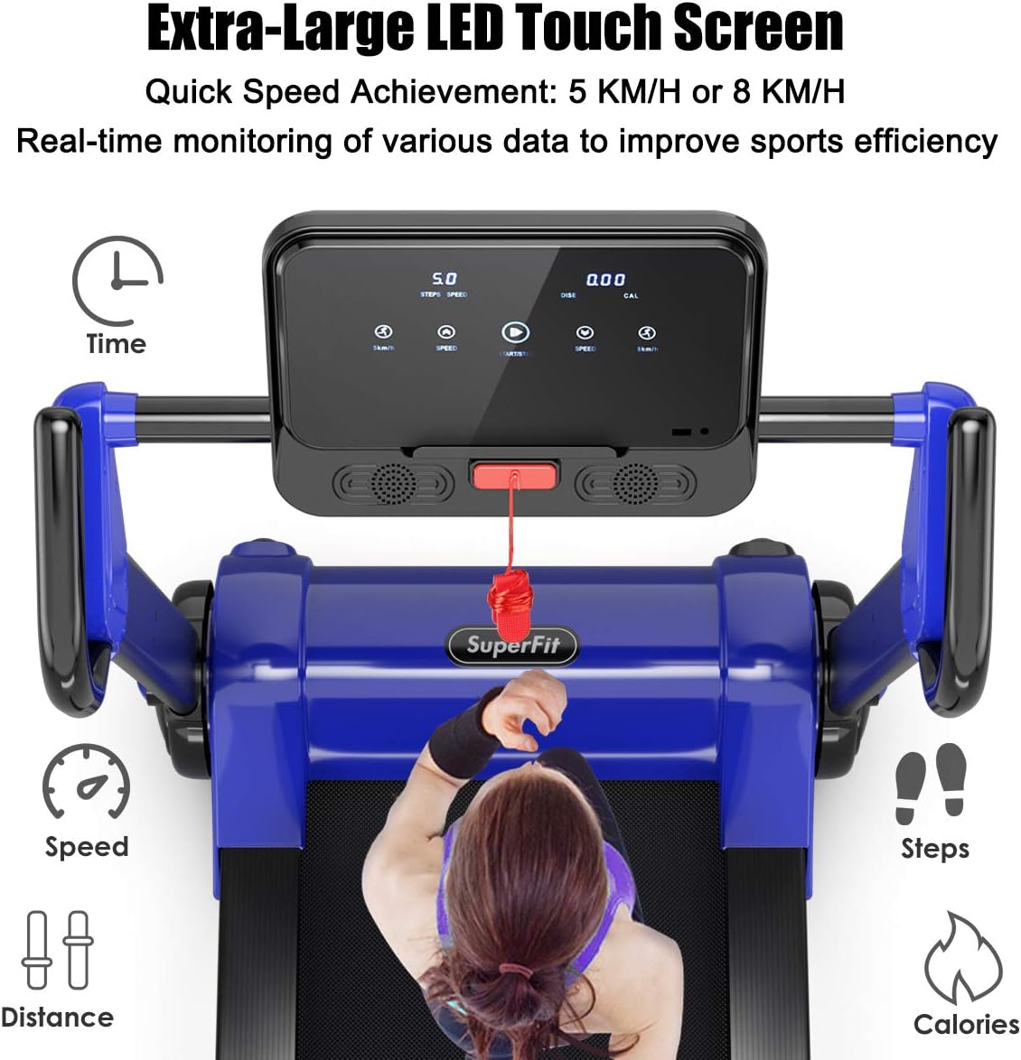 GYMAX Folding Treadmill, Smart APP Control Running Machine, LED Monitor & Adjustable Device Holder, Portable Treadmill for Home Gym Small Apartment