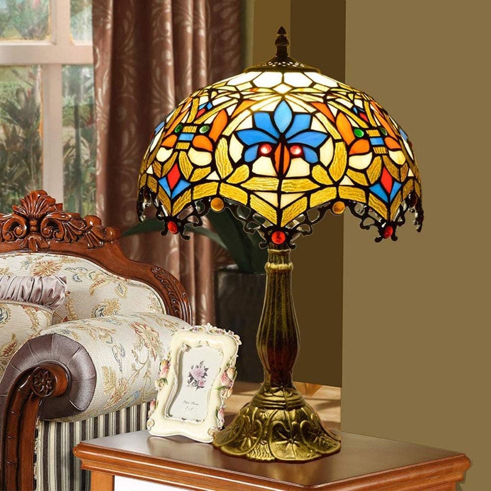 Lampa stołowa w stylu rustykalnym, malowana na szkle, sypialnia, E27, do czytania, W12, H19 cali, do salonu (złoto A)
