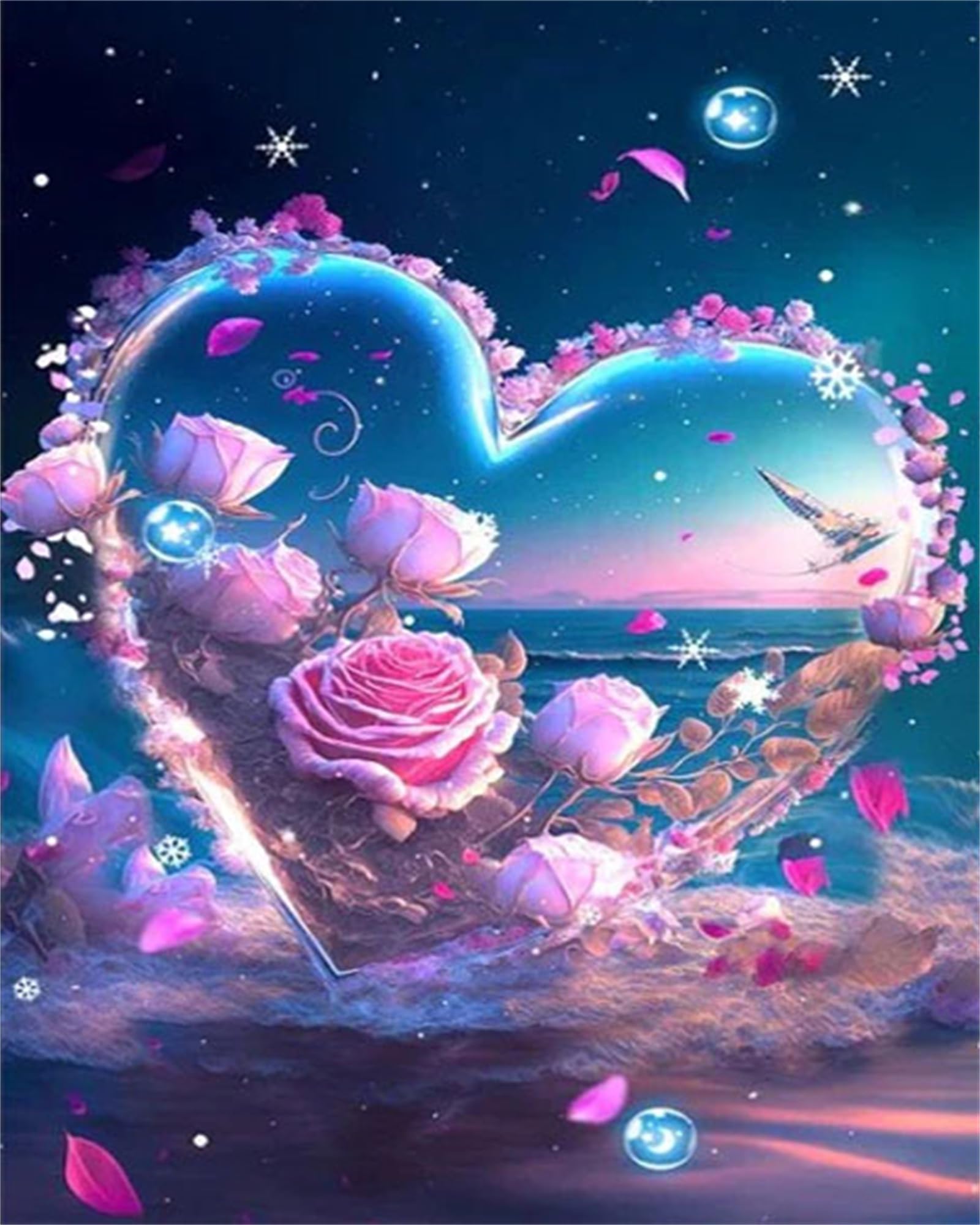Lehaha Love Rose 5D Diamond Art Kits For Adults Kids,Diamond Painting Kits Children,Diy Diamond Art Painting Kits,Flower Full Drill Crystal Art,Embroidery Kits Crystal Cross Stitch,(30X40cm)