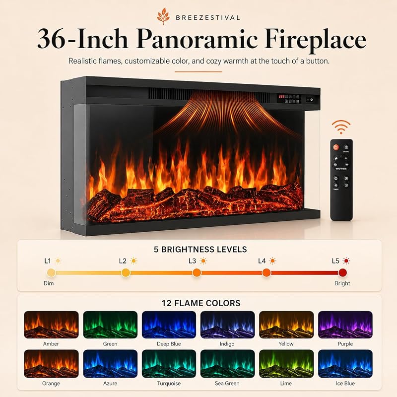 Black Farmhouse TV Stand with Fireplace, Entertainment Center, 98" Wall Unit Media Console with Bookshelf, Cabinet & Power Outlets & Barn Doors, Fits TVs Up to 75” for Living Room image 7