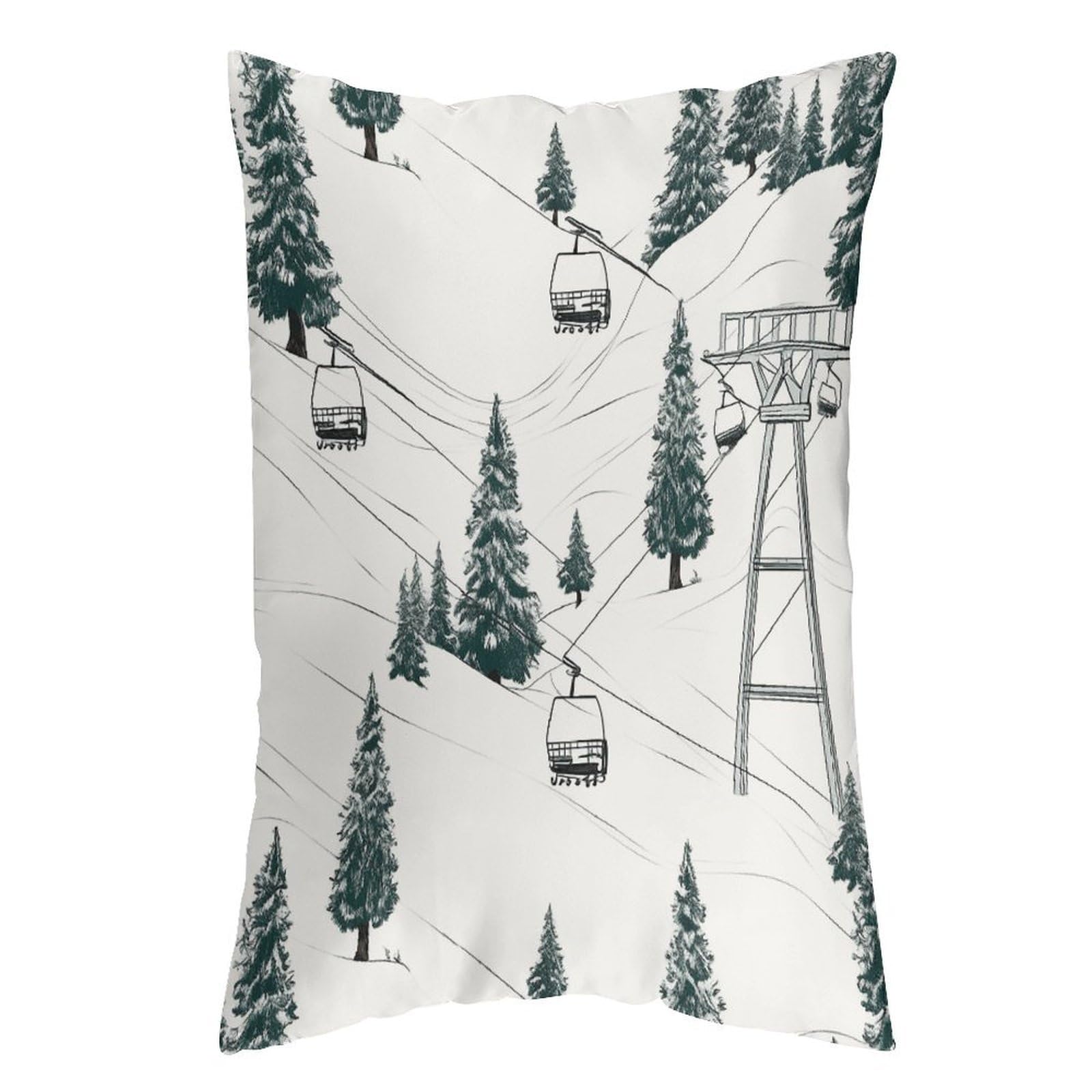 LDGSUPH Ski Lift with Fir Tree Pillow Cases Soft Pillowcase with Invisible Zipper Wrinkle Resistant Pillow Covers Breathable Removable Pillow Protector for Bed Sofa Car 20"x30"
