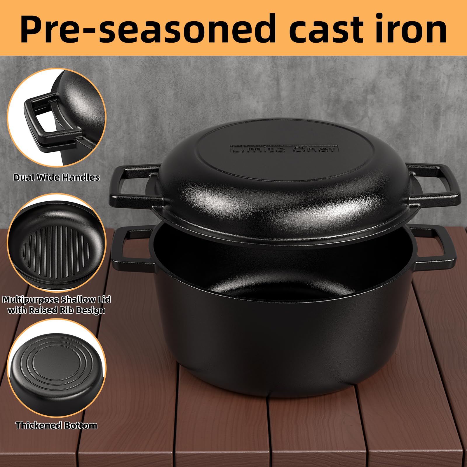 Umite Chef Cast Iron Dutch Oven - 5QT -7