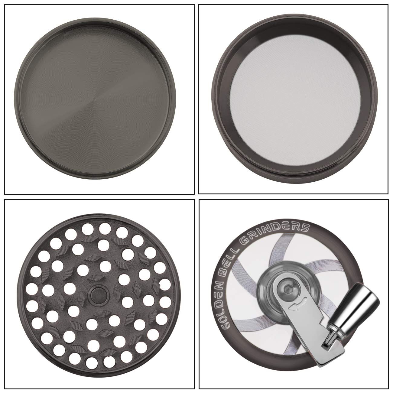 LIHAO Grinder Moulin a Herbes Epices en Zinc Alliage, 5.3cm 4 Pieces avec Manivelle-Nickel Noir