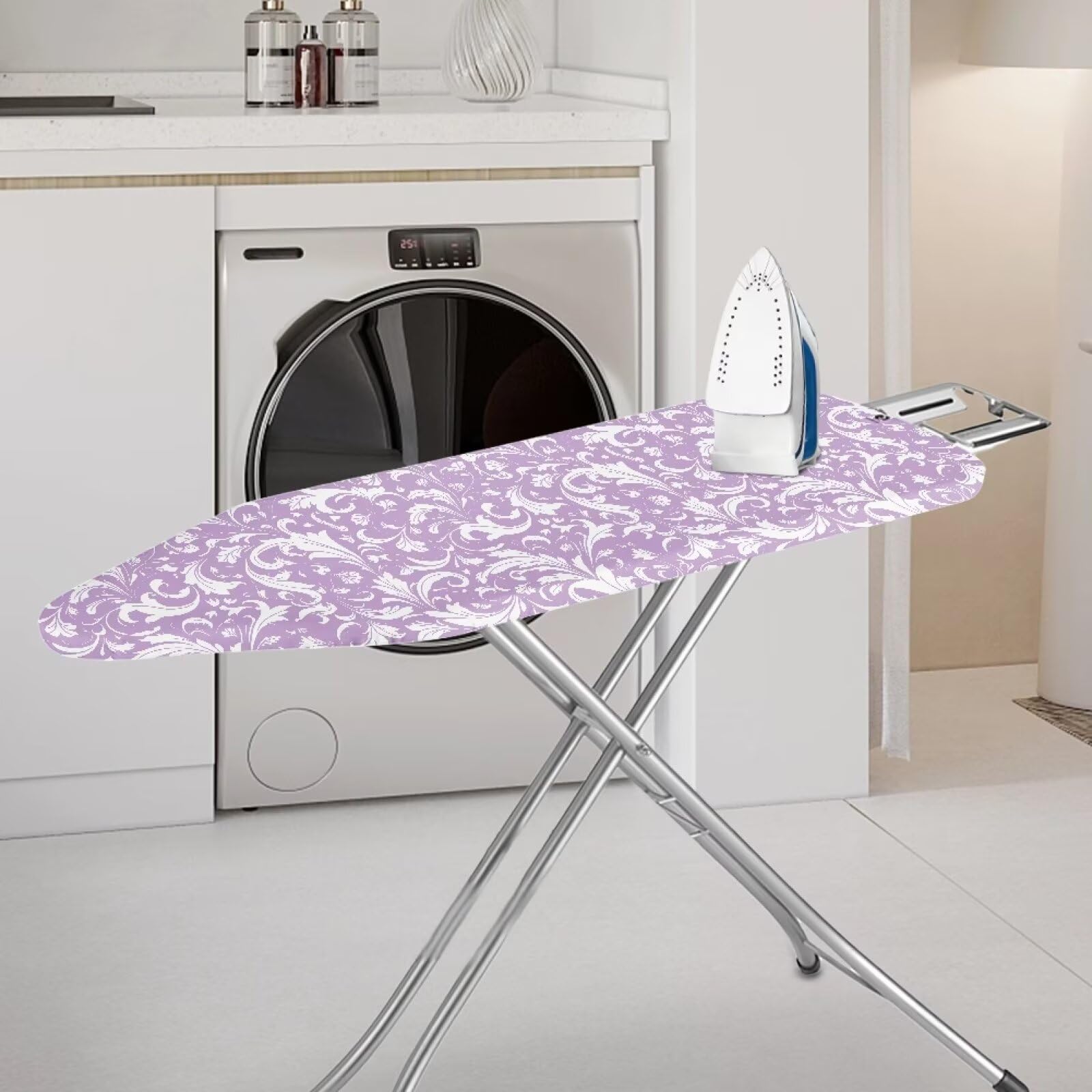 Daulesho Damask Floral Ironing Board Cover, Purple Baroque Florals Standard Size 15