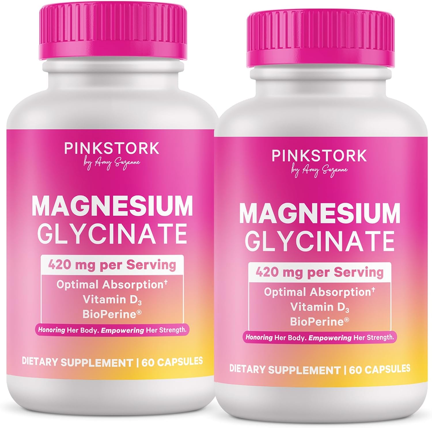 Pink Stork Magnesium Glycinate with Vitamin D - Magnesium Supplement for Women to Support Natural Calm - 2 Pack