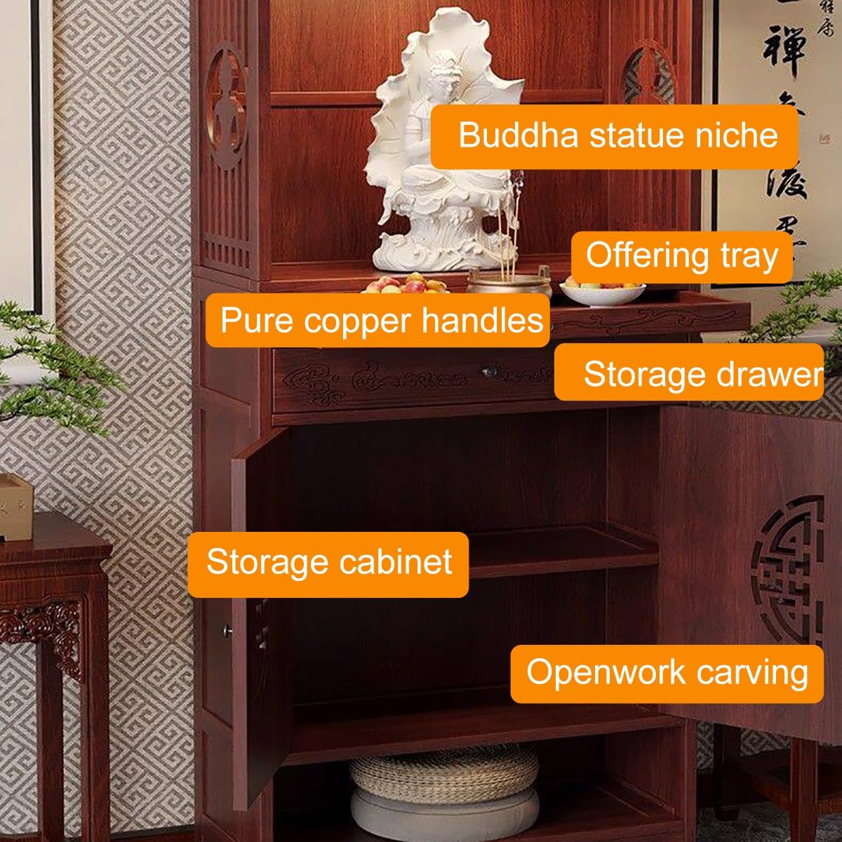Armoire d'autel Bouddhiste, Table d’Autel Bouddhiste avec Tiroir, Autel de Méditation Feng Shui pour Bouddha, Sanctuaire de méditation pour brûle-encens et offrandes(70cm)