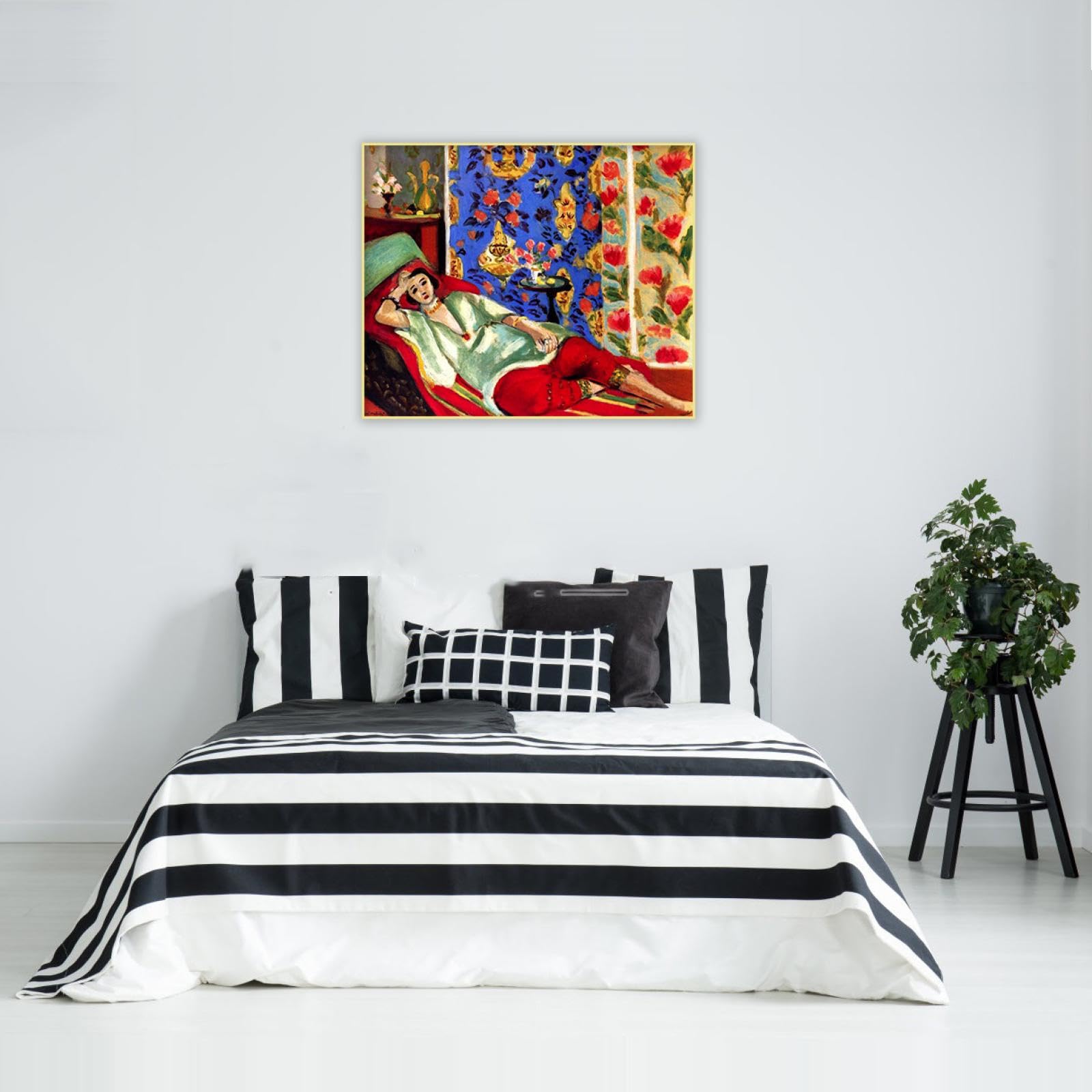 JZSDGB Dekoracji Obraz Płótno-Henri Matisse-'Odalisca z czerwonymi spodniami-Reprodukcje farb na Płótno-Słynny Płótno Wall Art Plakaty i nadruki 90x115cm(35x45in) złota ramka