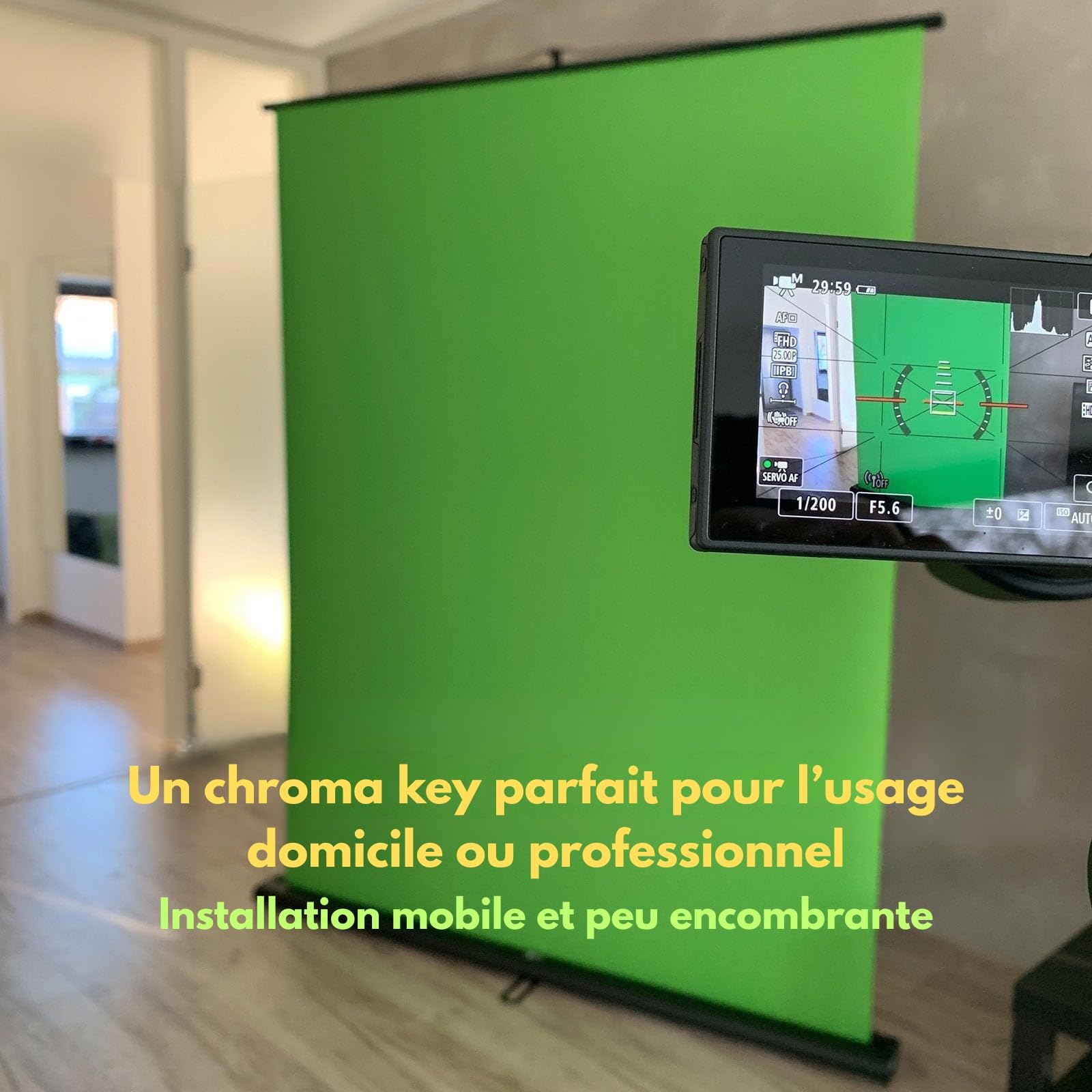 Greenscreen Fond Photo Extensible enroutable avec écran Vert et Support | Écran Chroma Key pour Diffusion de Contenu Photographie Vidéo Film | Suppression de l'arrière-Plan du Studio 150x200 cm