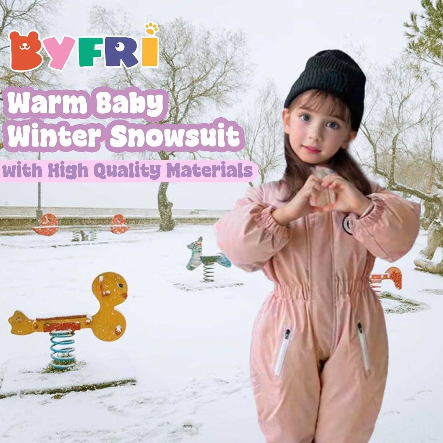 BYFRI Toddler Snowsuit Baby Boys Girls One Piece Winter Outfit Infant Ski Suit Thick Fleece Coat Hoodies 2T-5T Warm Jumpsuit
