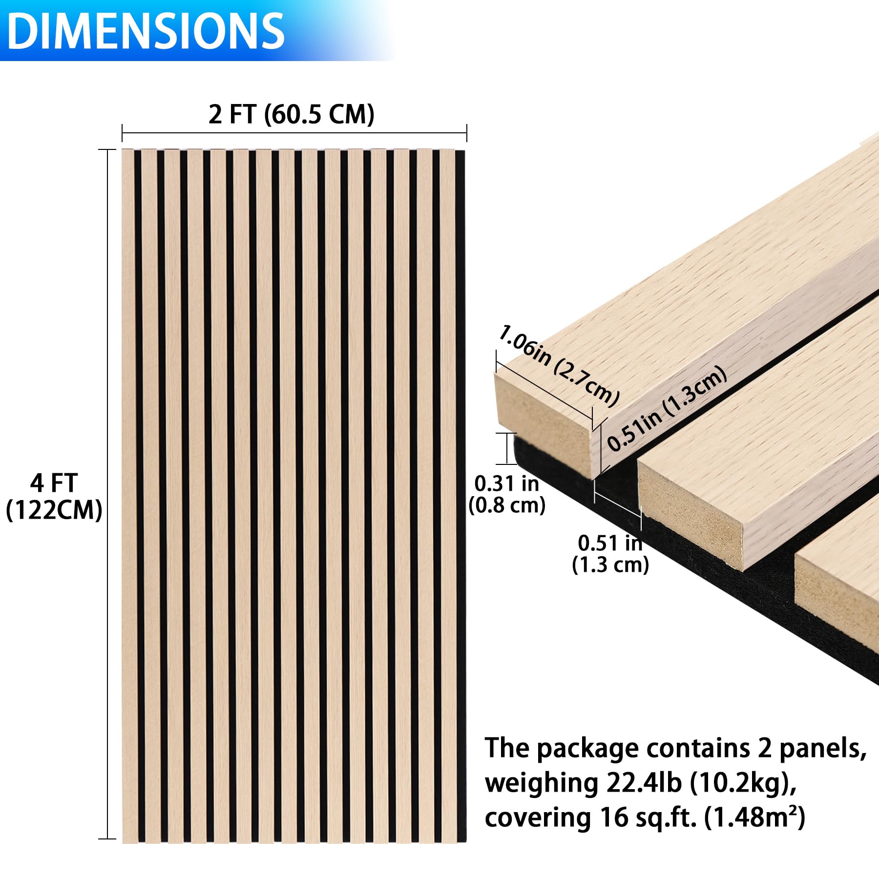 Paneles acústicos de pared 3D con acabado en madera, paquete de 2 paneles insonorizantes para estudio, oficina, salón, dormitorio y decoración de interiores (roble natural, 122cm x 60cm)