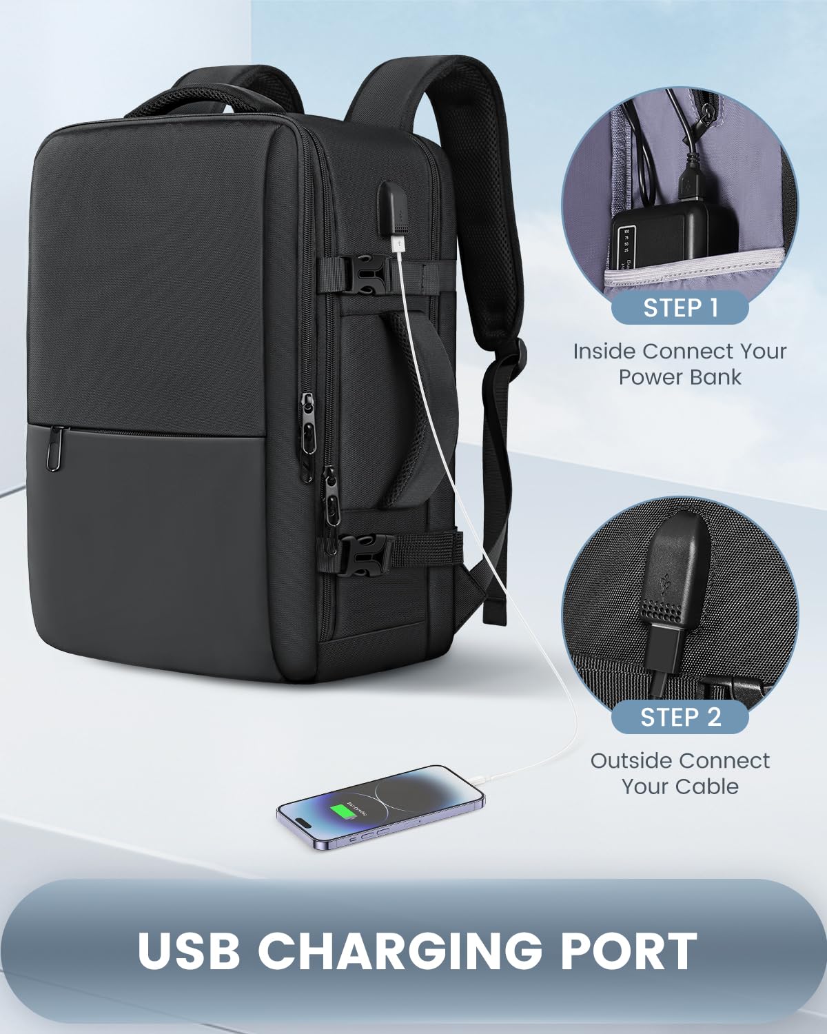 Besttravel Zaino da Viaggi, Easyjet 45x36x20 Zaino Bagaglio a Mano con Capacità 45L,Compatibile con Laptop 15.6",con Porta di Ricarica USB,Ideale per Viaggi e Spostamenti