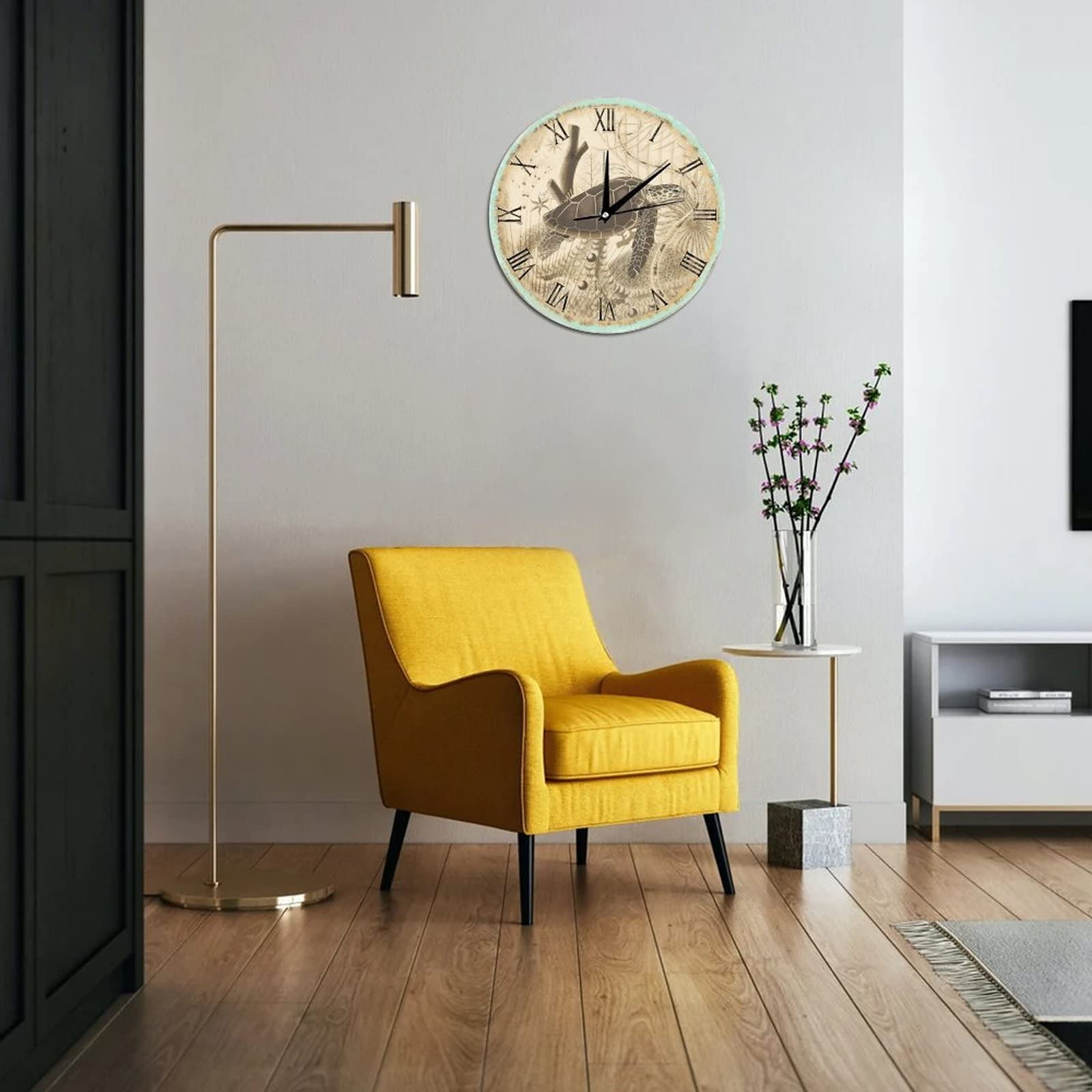 Orologio da parete rotondo con tartaruga marina, silenzioso, senza ticchettio, per cucina, camera da letto, ufficio, decorazione per interni