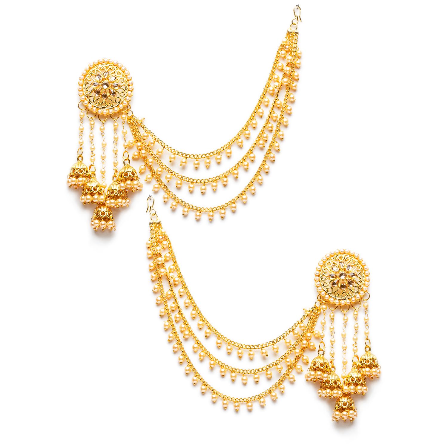 Bindhani Gold-Plated Devsena Indian Bahubali Tassel Jhumka Earrings With Hair Chain For Women