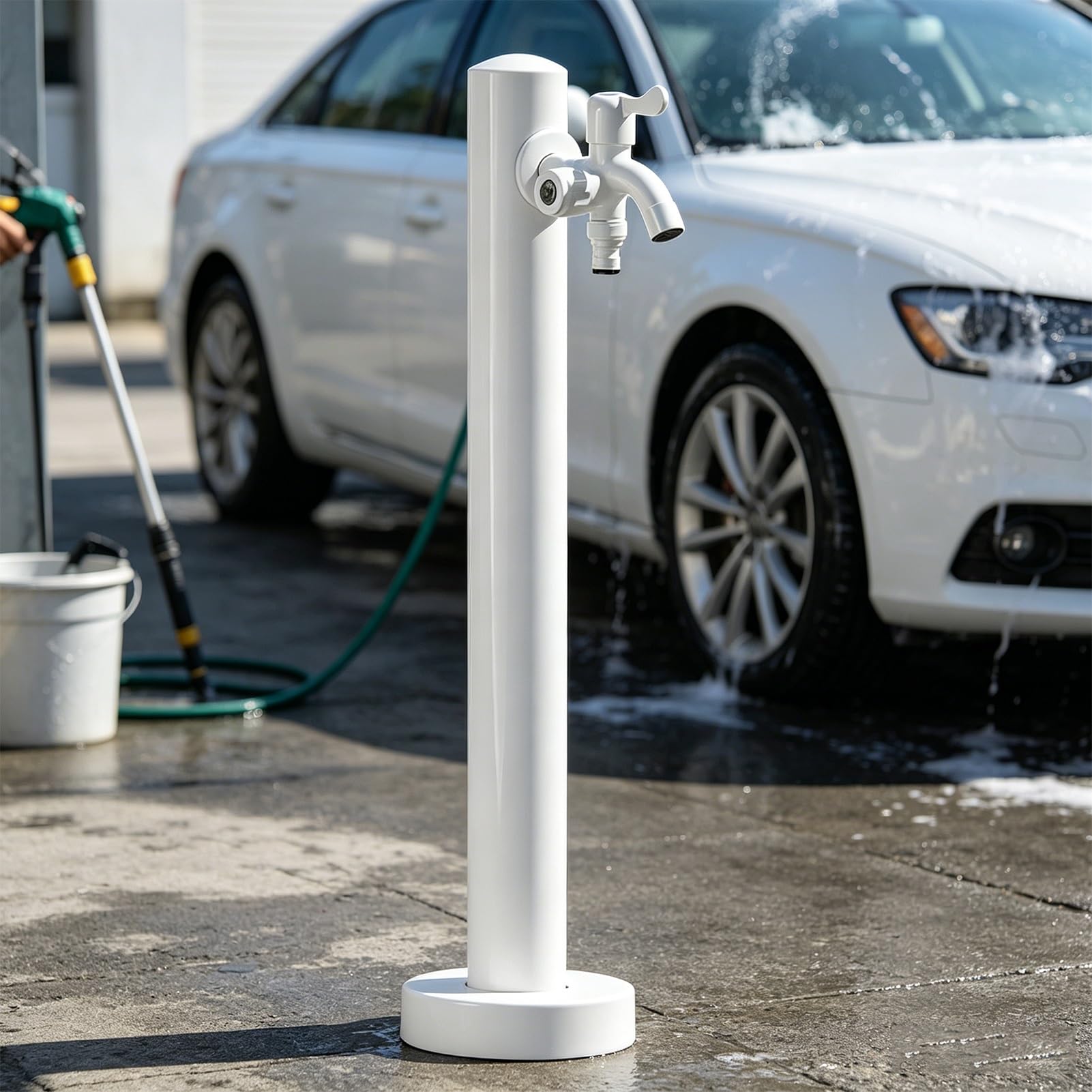 Lonmrrton A Floor Mount Water Tap Column, Freestanding Outdoor Ntifreeze Water Post With Dual Spouts, Stainless Steel Yard Hydrant Faucet For Pet/Car Washing(,Height: 95Cm/37.4In)