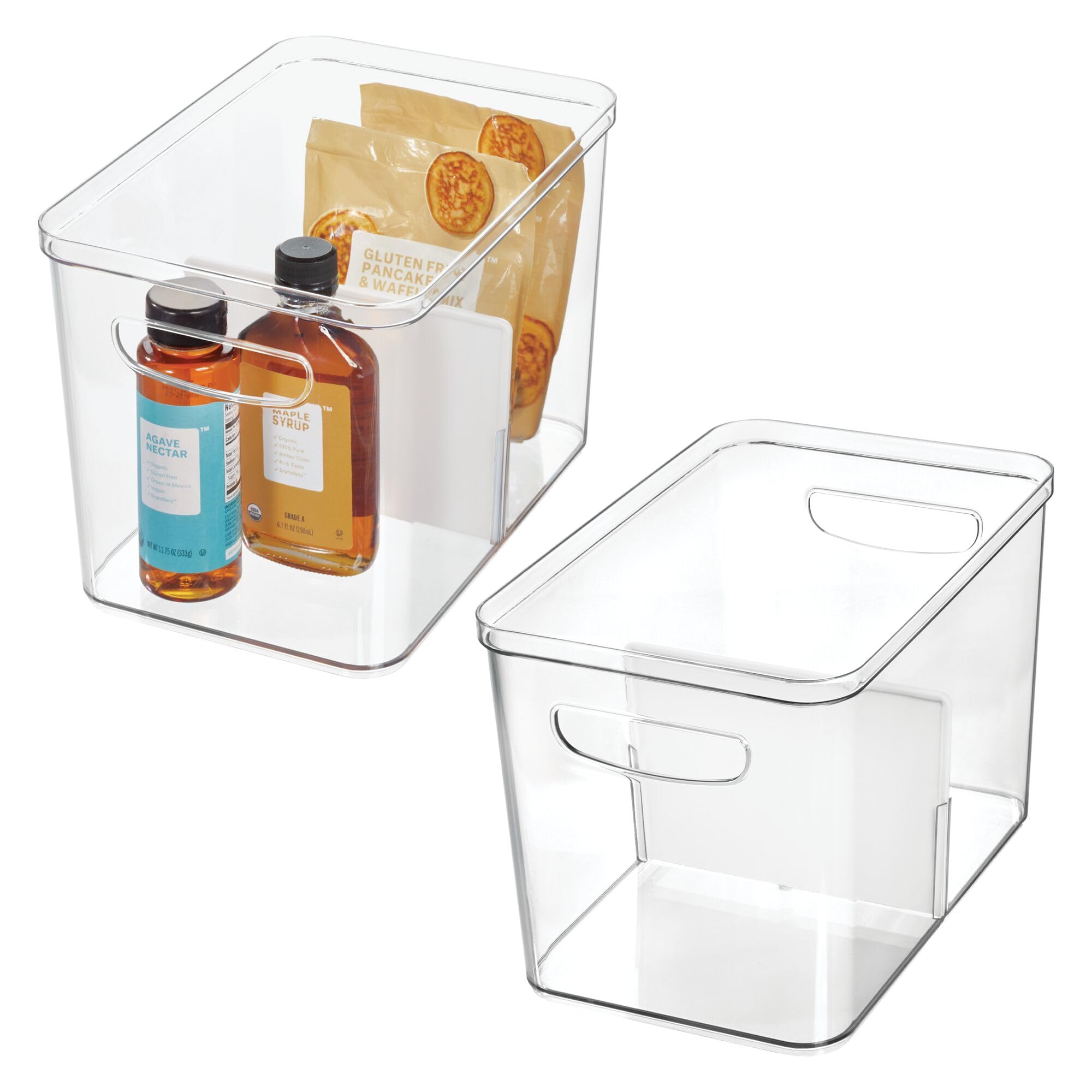 InterDesign iDesign - Set di 2 contenitori divisi per dispensa da cucina, colore: trasparente/bianco opaco