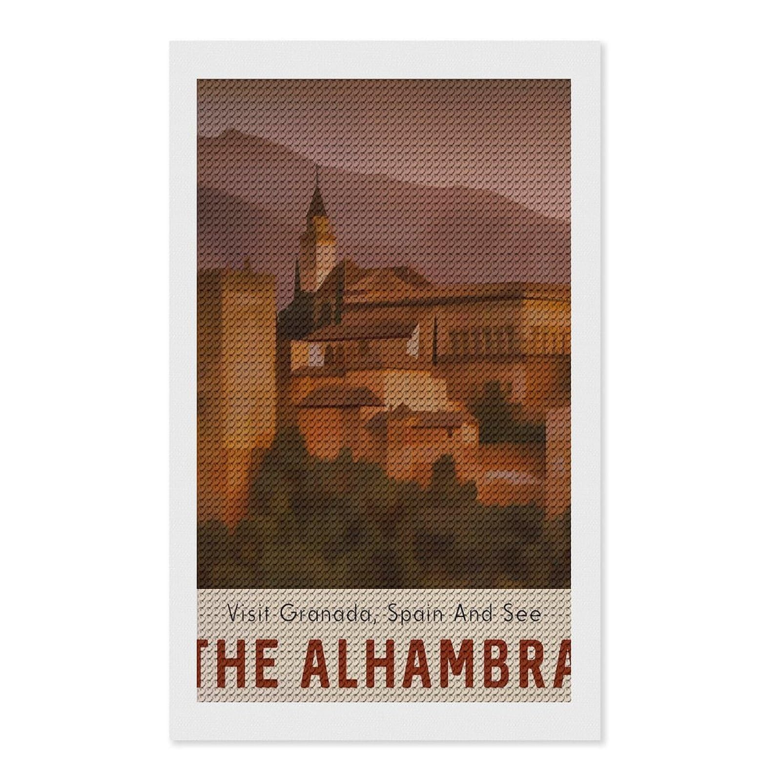Junmoney Visit The Alhambra Diamond Art Kit 12"x20", for Beginners, Vintage Style Decor, Good for Quiet Evenings, Festive Craft Gift