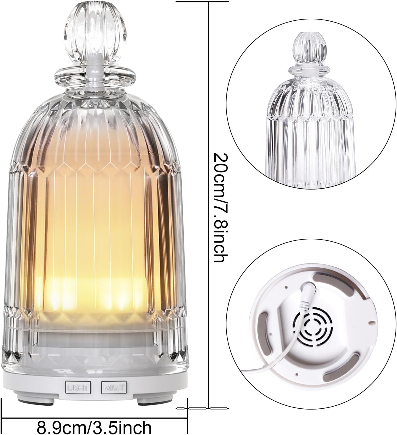 Glass Essential Oil Diffuser, Aroma Diffusers with Glass Cover & Plastic Reservoir Small Humidifiers with 7 Color LED Lights Auto-Off for Home Office Bedroom Yoga 120ml(White Bottom) - Image 7