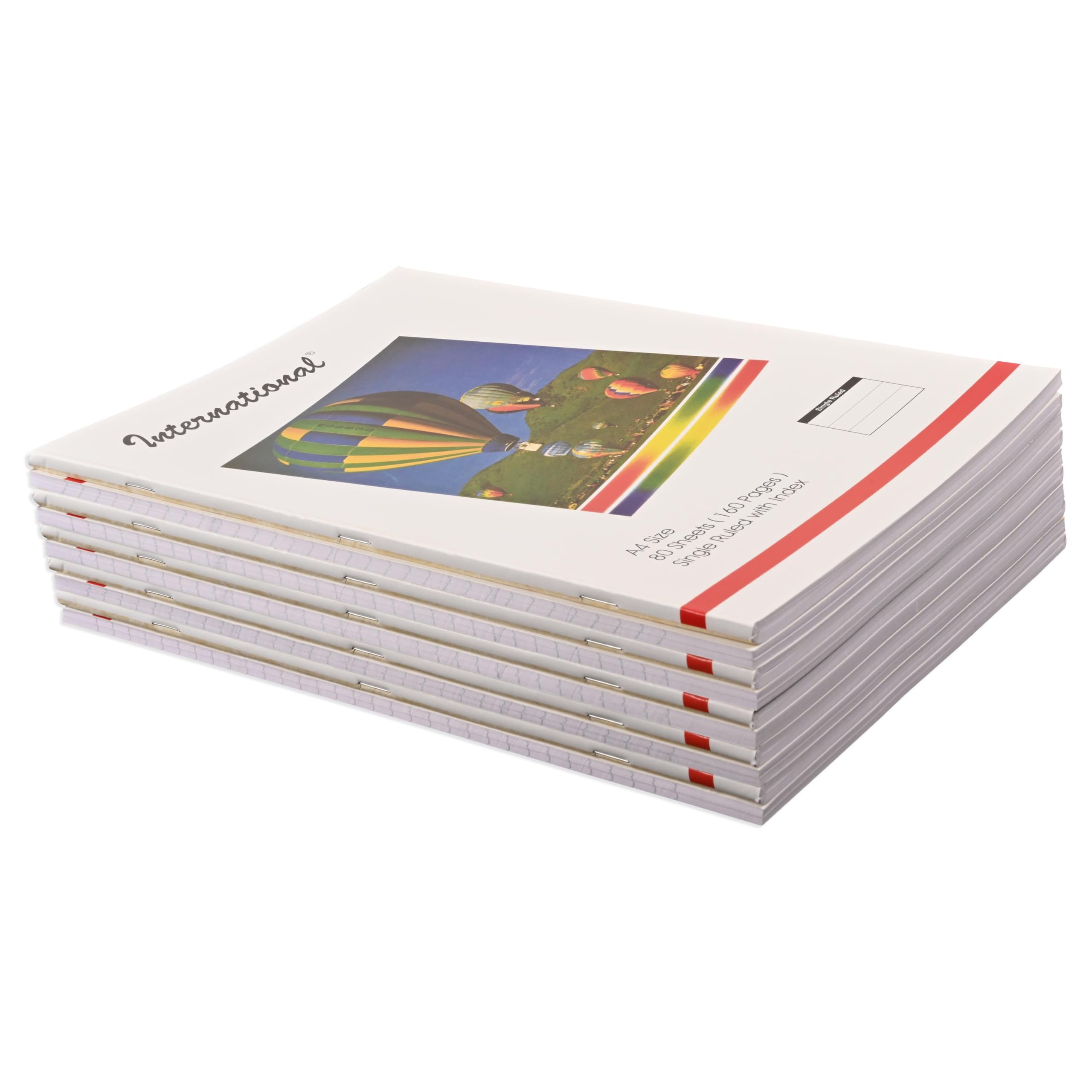 FIS® Exercise Book International, Size A4(210x297mm), 80 Sheets, 160 Pages, Single Line Ruling with Index, White Paper, Packet of 10 Pieces, White Cover with Design-FSEBA4INT80