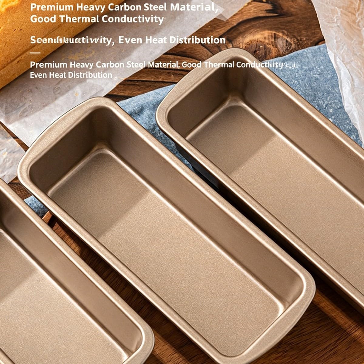 Molde para Pan y Bizcocho Juego de 3 Moldes Antiadherentes de Acero al Carbono para Pan de Molde Toast Cake Cheesecake Pastel Carne Horno Oro Champagne