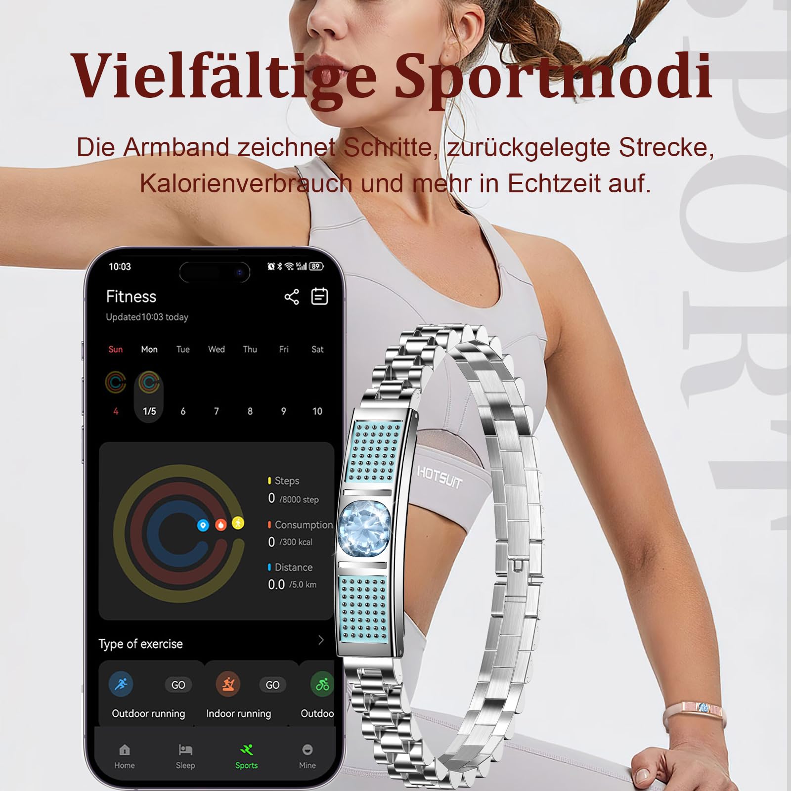 Fitness Armband Damen Elegant Smart Armkette Schmal Schrittzähler Damen Schmuck Rosegold Silber Armreif Fitness Tracker ohne App und Handy Schlaftracker Herzfrequenzmesser Fitnessarmband Kalorien