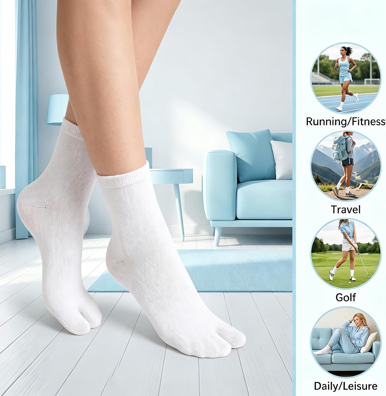 6 Pair Japanese Toes Separated Socks, Soft Cotton Elastic, Big Toe Geta Sandal, for Men Women
