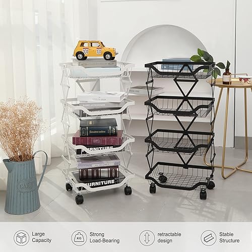 Miniatura 4 de BRIAN & DANY Estante de almacenamiento de frutas y verduras de 4 neumáticos, contenedor de cesta de almacenamiento de verduras frescas para cocina