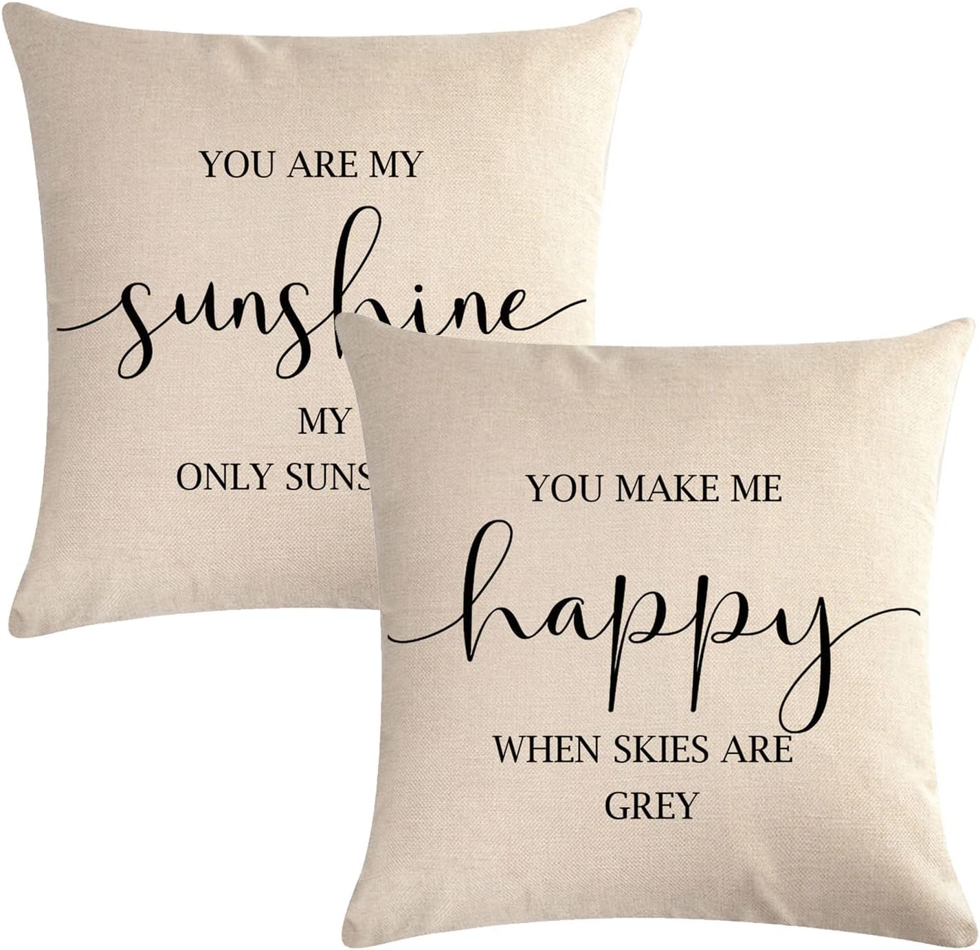7COLORROOM Set of 2 Farmhouse Quote Words Pillow Cover You are My Sunshine/You Make Me Happy Pattern Cushion Cover Family Words Country Home Decorative Pillowcases 18" x 18" for Sofa Couch Porch