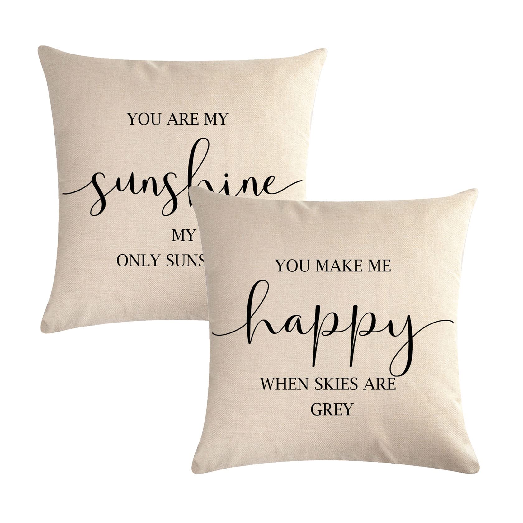 7COLORROOM Set of 2 Farmhouse Quote Words Pillow Cover You are My Sunshine/You Make Me Happy Pattern Cushion Cover Family Words Country Home