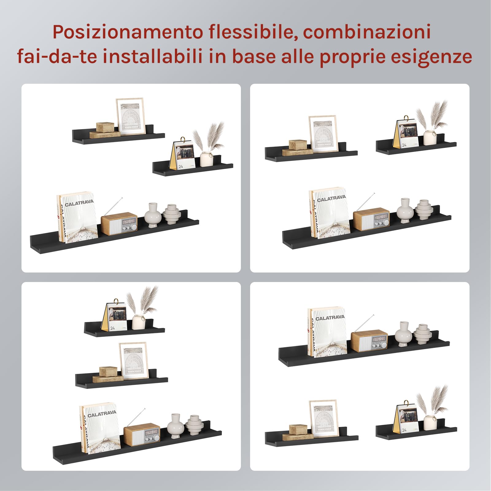 WOLTU Mensole da Muro Design Set di 3, Scaffale Galleggiante con Bordo, Decorazione Parete per Soggiorno Ufficio Camera da Letto Cucina, Nero