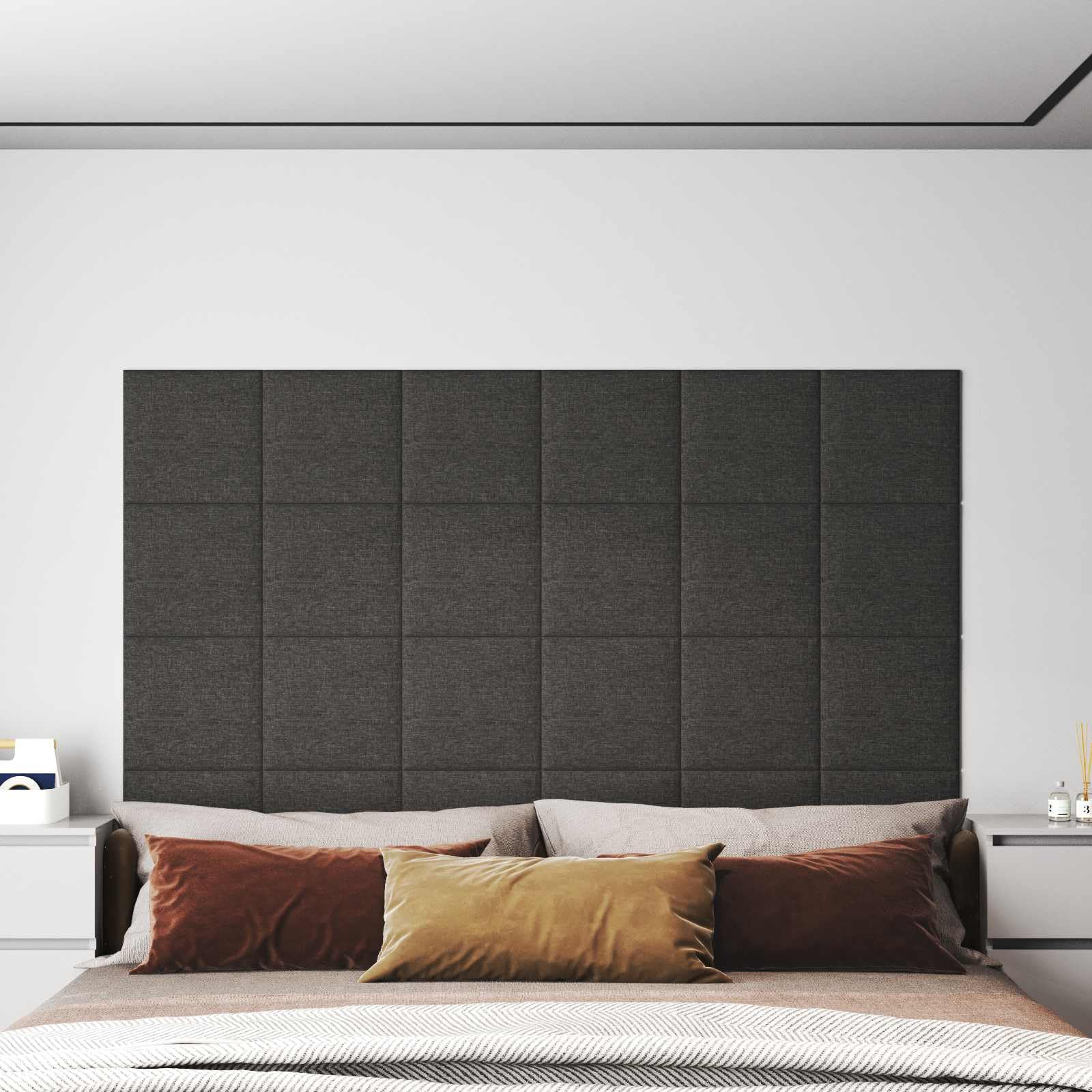 Zagłówek ścienny 12-częściowy ciemnoszary materiał 30 x 30 cm okładzina ścienna panel ścienny okładzina ścienna renowacja salonu panel akustyczny do wilgotnych pomieszczeń ochrona przed