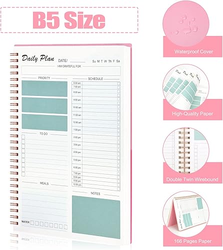 Miniatura 3 de EOOUT Agenda diaria actualizada, cuaderno B5 de lista de tareas pendientes con calendarios por hora, comidas de 10 x 7 pulgadas, 166 páginas en