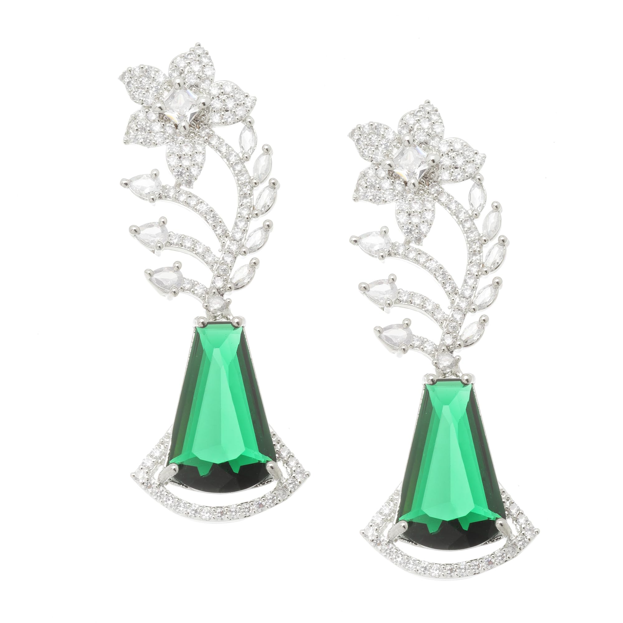 ZENEME Rhodium-Plated American Diamond Studded Handcrafted Contemporary Drop Earrings For Girls and Women (Silver-Green) (B0CGF5X78H) Amazon Price History, Amazon Price Tracker