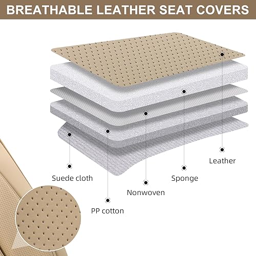 Miniatura 2 de Fundas de asiento de cuero beige, fundas de asiento de automóvil de cuero de 2 asientos, fundas de asiento de cuero impermeables para automóvil y