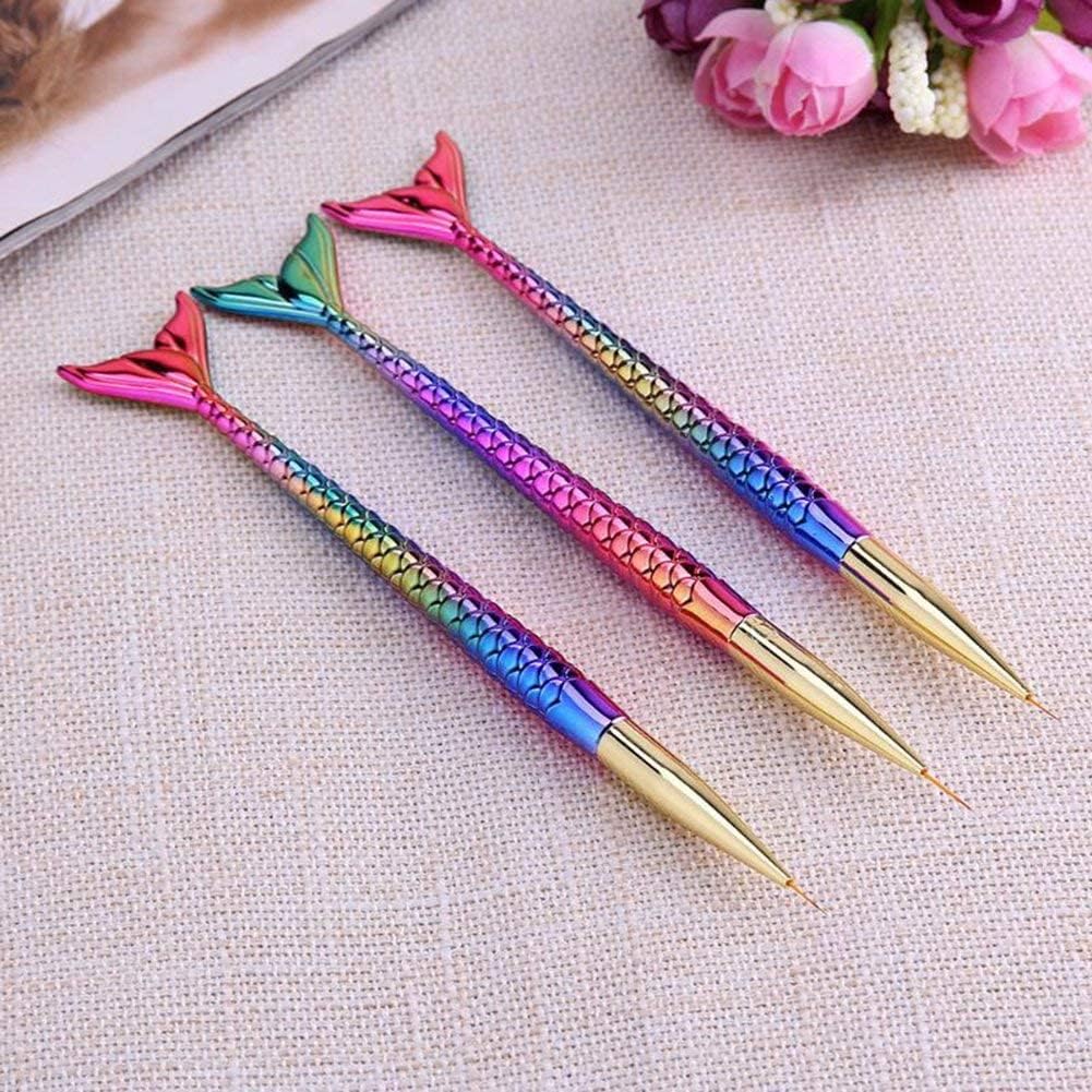 3Pcs Set Nail Art Detail Brush Set Fine Line Painting Pens With Mermaid Color Fish Shape Handle 3 Size Nail Art Liner Brush And Striping Brushes Kit-image-33