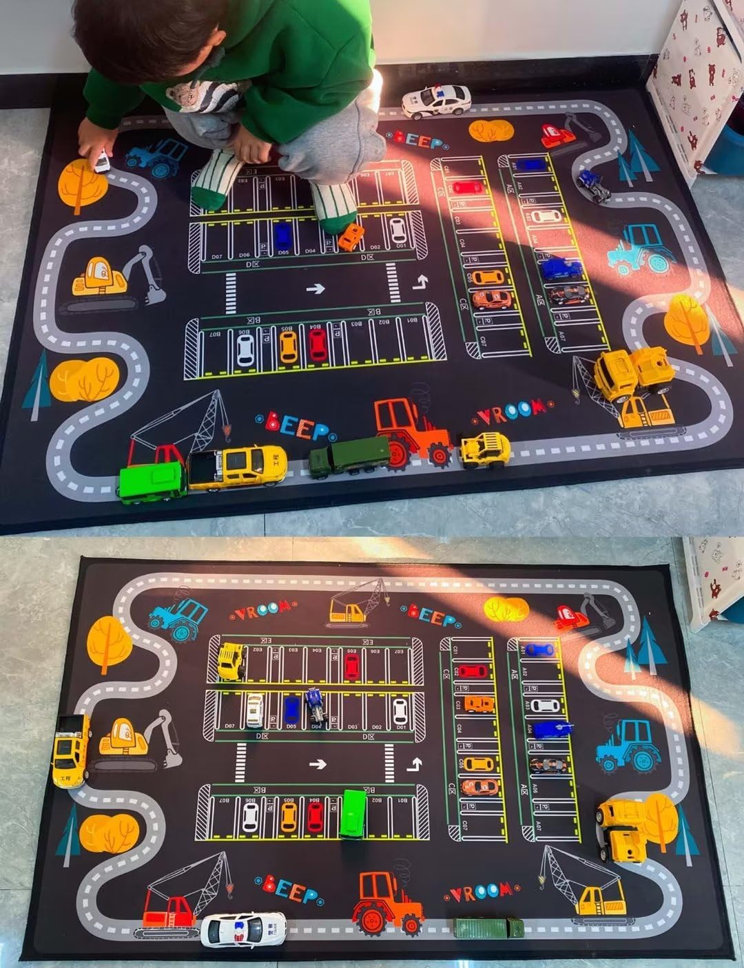 Alfombra De Juego De Tráfico De Estacionamiento, Alfombra De Guardería De La Habitación De Los Niños, Alfombra De Juego De Pista De Carretera De Dibujos Animad, Curve Road, 80 * 120cm