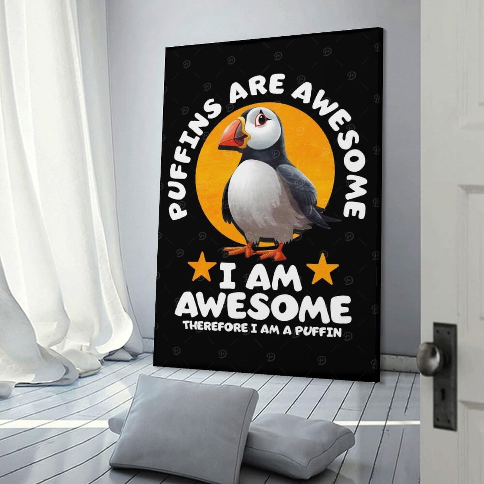 Junmoney Atlantic Puffin Canvas Wall Decor 12x18inch(30x45cm), for Corridors, Hallways Or Apartment Entries, A Stylish Accent for Home Entrances