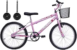 Bicicleta Aro 20 Bike Infantil Meninas feminina cesta e rodinhas Saidx (Rosa)