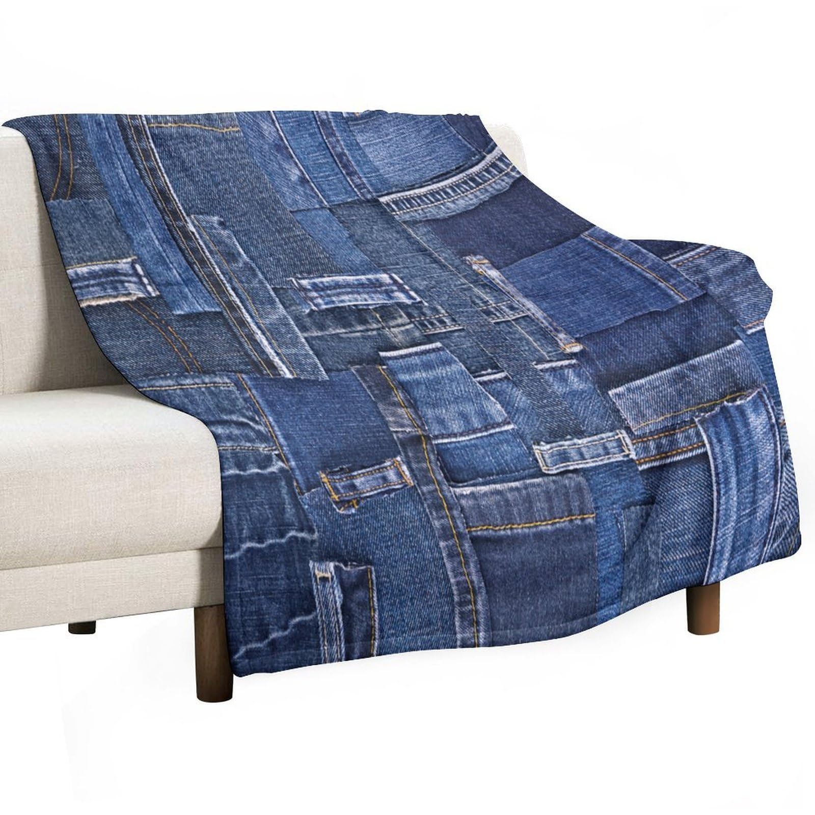 Jeans Blanket Blue Jeans Scraps Abstract Textured Background Style Print for Bed Sofa Super Soft Cozy Shaggy Blanket for Trave and Camping 60"x80"