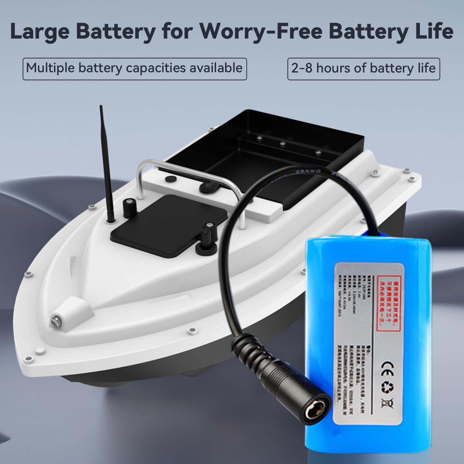 Łódź wędkarska GPS – pilot zdalnego sterowania 500 m, automatyczny powrót (niski poziom baterii/utraty sygnału), wodoodporna, podwójne baterie 5200 mAh, etui w zestawie