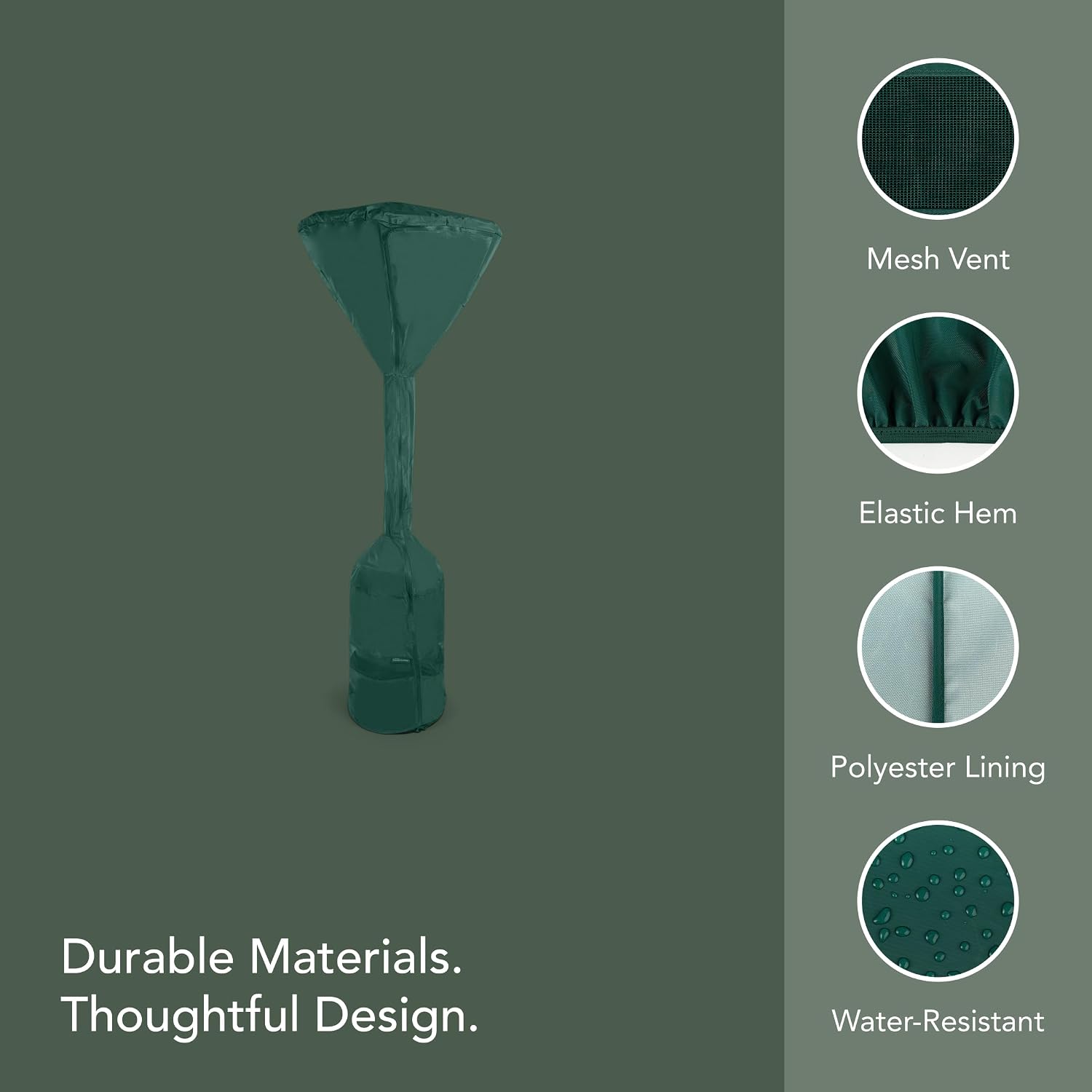 Covermates Classic Fitted Patio Heater Cover – All-Weather Water-Resistant 12-Gauge Vinyl Outdoor Heater Protector with Elastic Hem, Mesh Vents, and Water-Resistant Zipper, 35DIAMETER x 87H, Green
