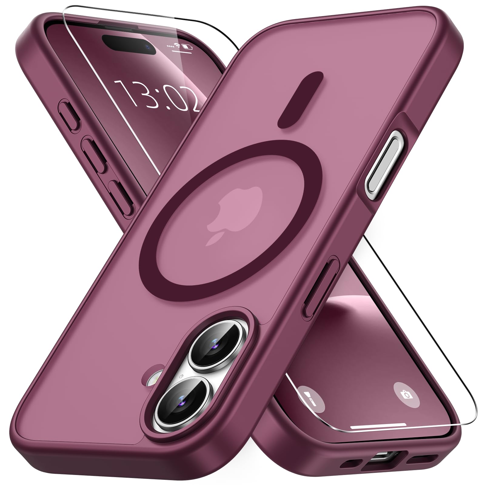 Vansdon Cover Magnetica per iPhone 17 con 1 Pezzi Vetro Temperato, Compatibile con Magsafe, Protezione anticaduta di livello militare, Custodia Traslucida Opaca Sottile Antiurto-Bordeaux