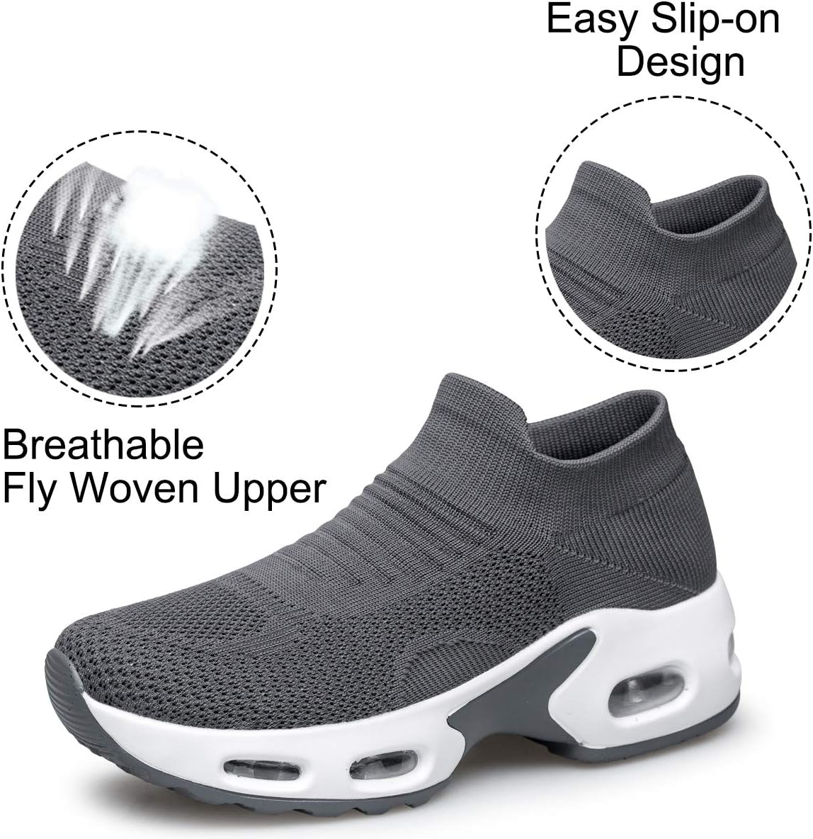 YHOON Women's Walking Shoes Slip-on - Sock Sneakers Ladies Nursing Work Air Cushion Mesh Casual Running Jogging Shoes - Image 4