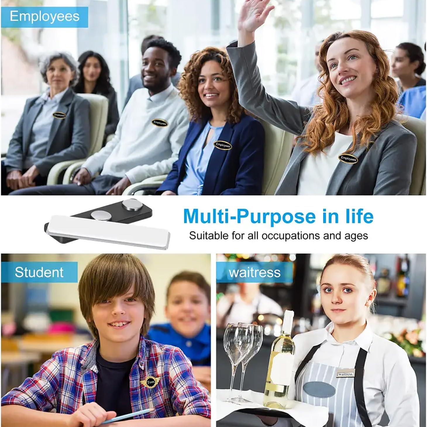 Magnetic Badge Holder 3 Pack for Classroom Students, Office Workers - Reusable Strong ID Badges with 3M Adhesive Backing for Clothes, Uniforms, Shirts - Magnet Name Tags - Name Tag Back Plates, 3 Sets - Image 6