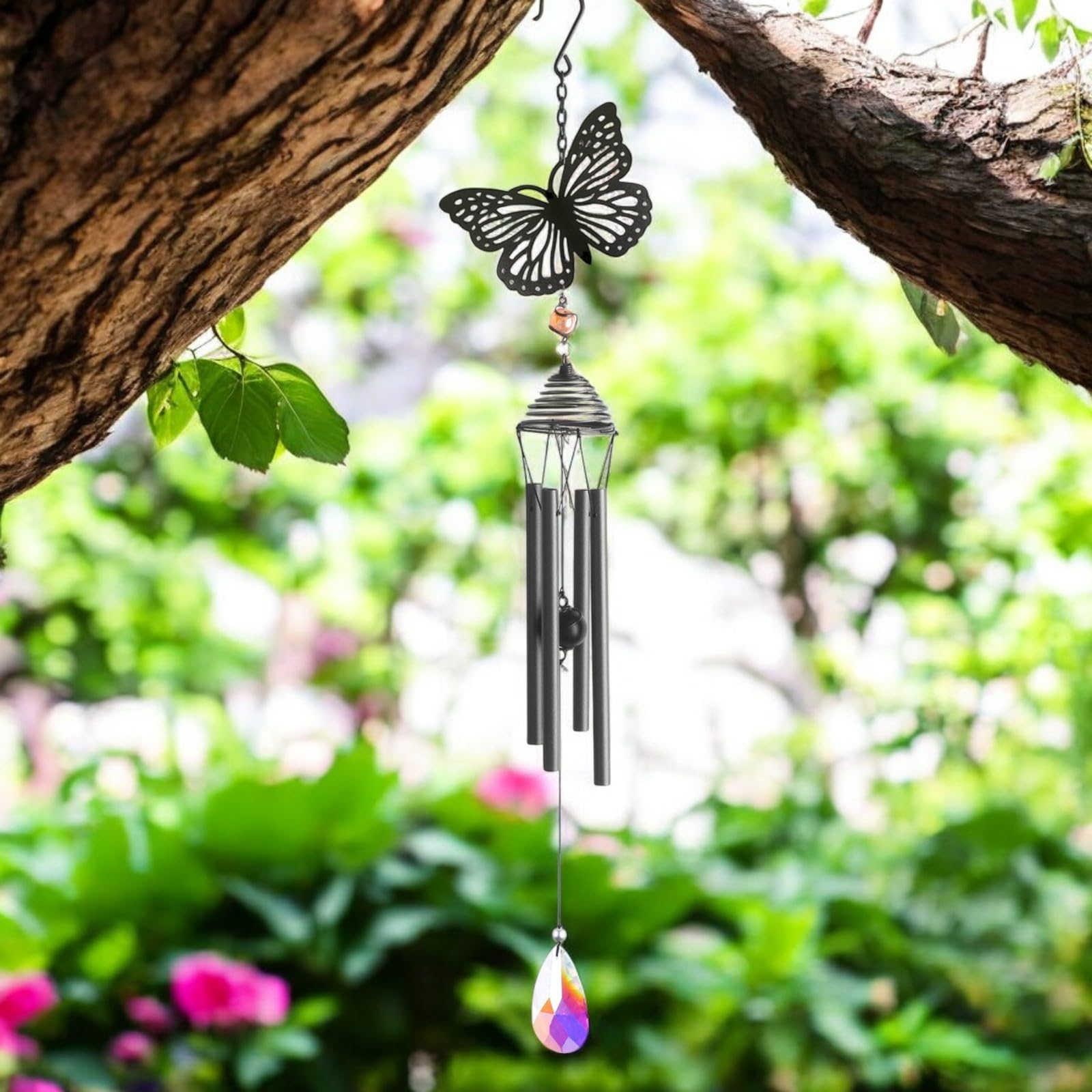 Epsom Door Handle Black Silhouette Fairy Wind Chime – Metal Hanging Chime For Garden, Patio & Outdoor Décor (Butterfly)