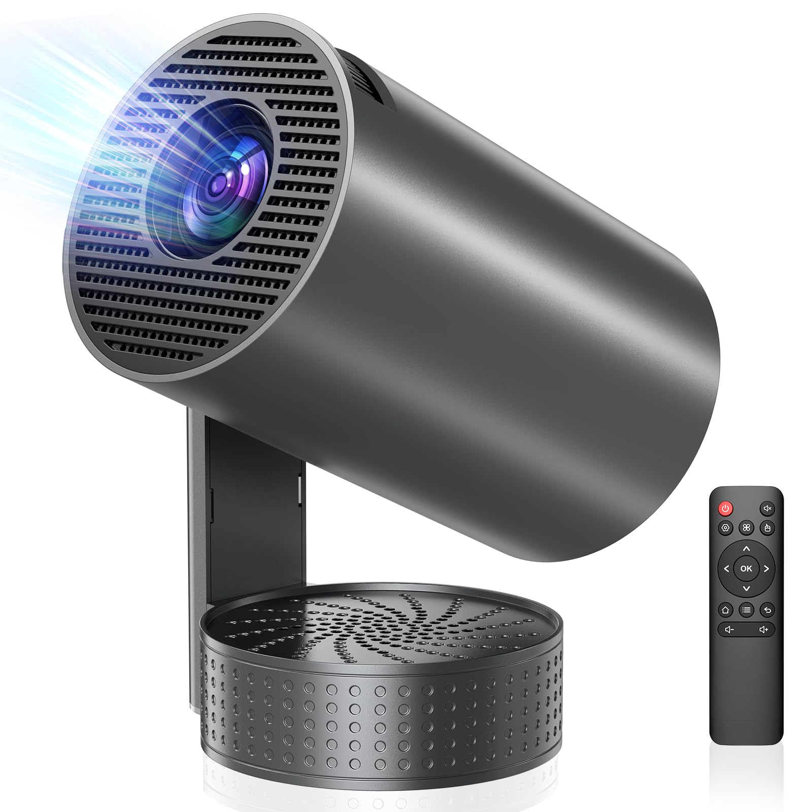 Vidéoprojecteur 4K, Mini Projecteur avec WiFi 6 BT5.4, Correction Trapézoïdale, 270° Rotation, Base de Son, Compatibile avec HDMI/USB/PS5, Retroprojecteur Portable pour Chambre, Maison et Extérieur