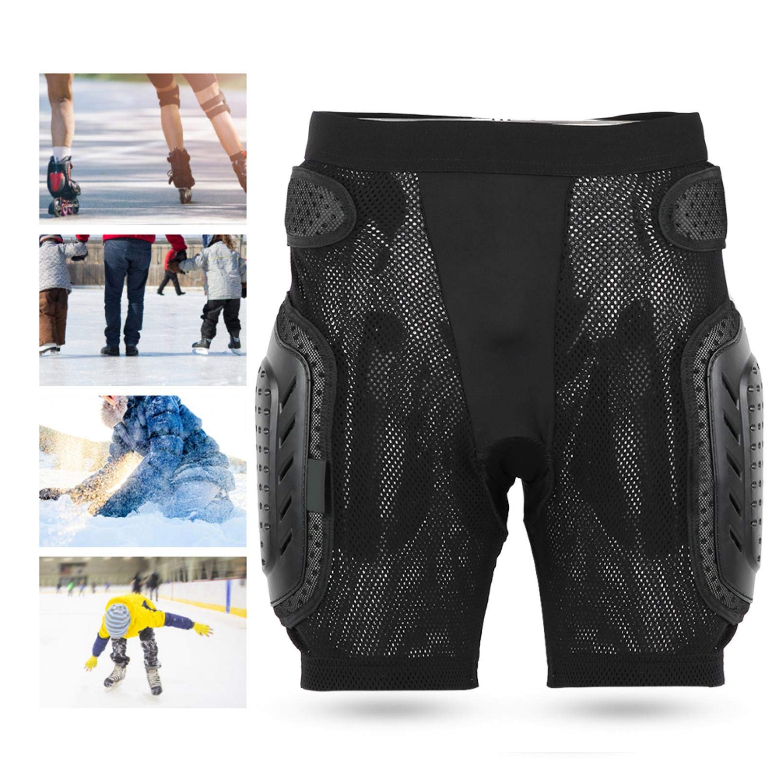 Pantalones Cortos de Ropa Interior para Ciclismo de Bicicleta, Pantalones Cortos Acolchados 3D, Protección para Cadera Y Trasero, Doble Protección para Cadera Protectora, Ciclismo de Coxis(Negro L)