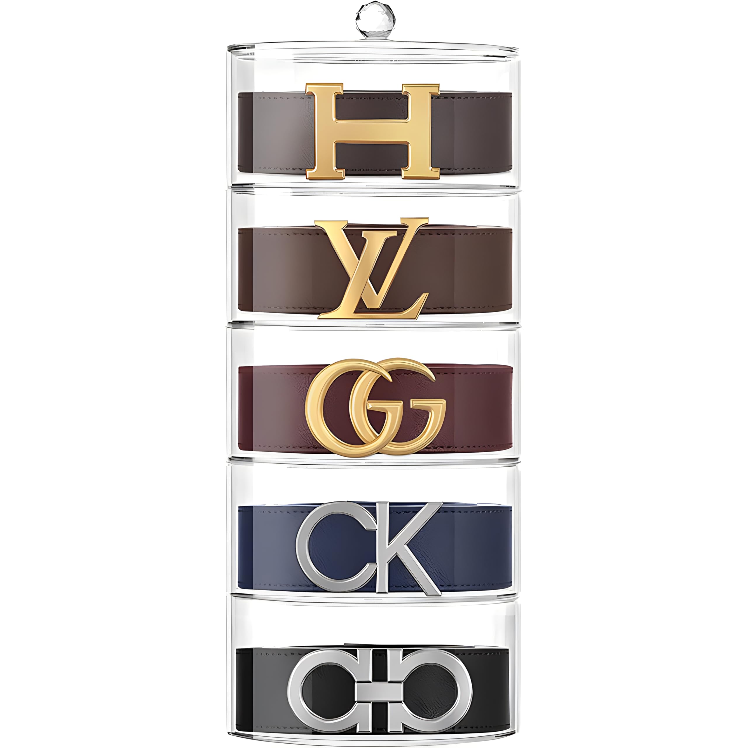 U-HOOME 5-Layer Acrylic Belt Organizer for Closet, Clear Display Case for Accessories like Jewelry, Watch, Bracelets, Tie and Bow Tie