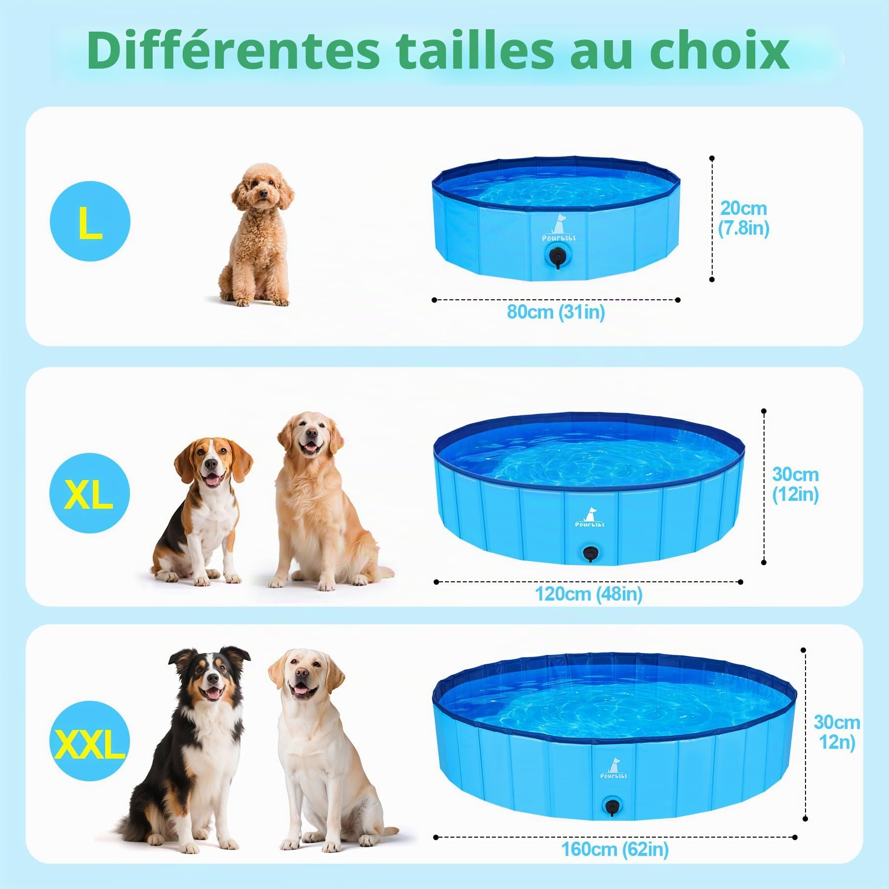 Pourbibi Piscine pour Grands Chiens, Bassin De Baignade Pliable pour Chien, Baignoire pour Chien Antidérapante, Pataugeoire pour Enfants Et Chiens, 120 X 30 Cm