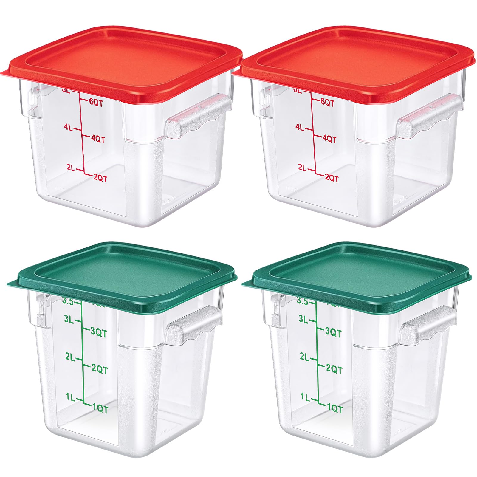 Lallisa 4 Pcs 6 Qt and 4 Qt Food Storage Containers with Lids and Handles Square Food Containers with Scales Polycarbonate Air Tight Containers for Home Storage Kitchen Restaurant