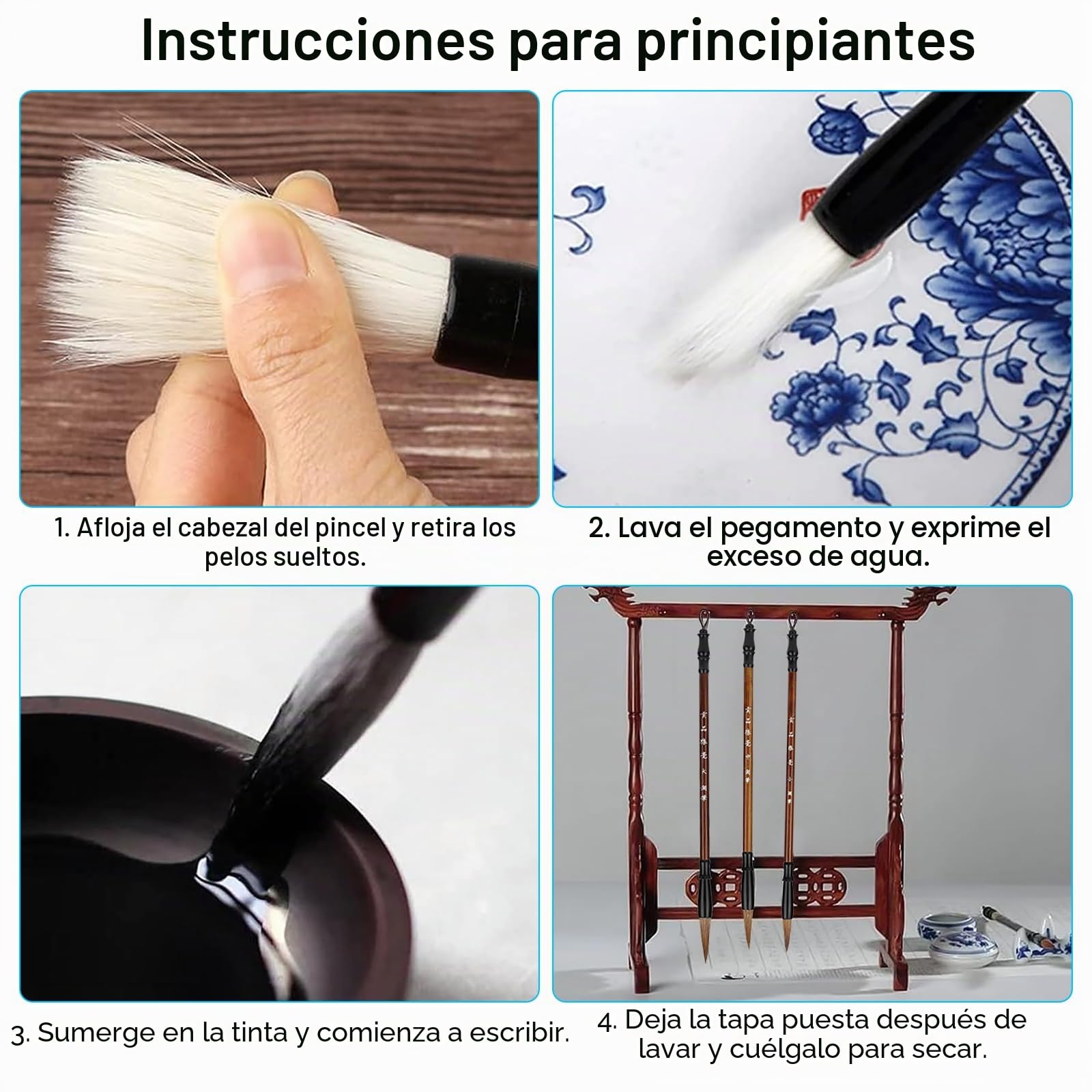 Linkstyle Juego de 14 pinceles de caligrafía china para principiantes, pintura de acuarela con tinta Sumi, pinceles profesionales de escritura de pelo suave con estuche de rollo de bambú